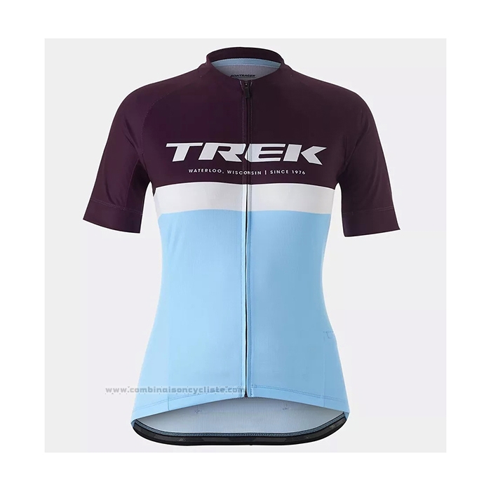 2021 Maillot Cyclisme Femme Trek Bleu Clair Manches Courtes et Cuissard