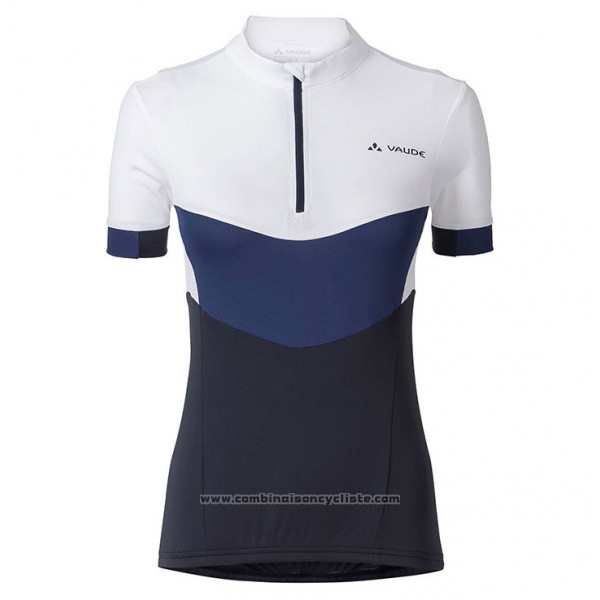 2017 Maillot Cyclisme Femme Vaude Blanc et Bleu Manches Courtes et Cuissard