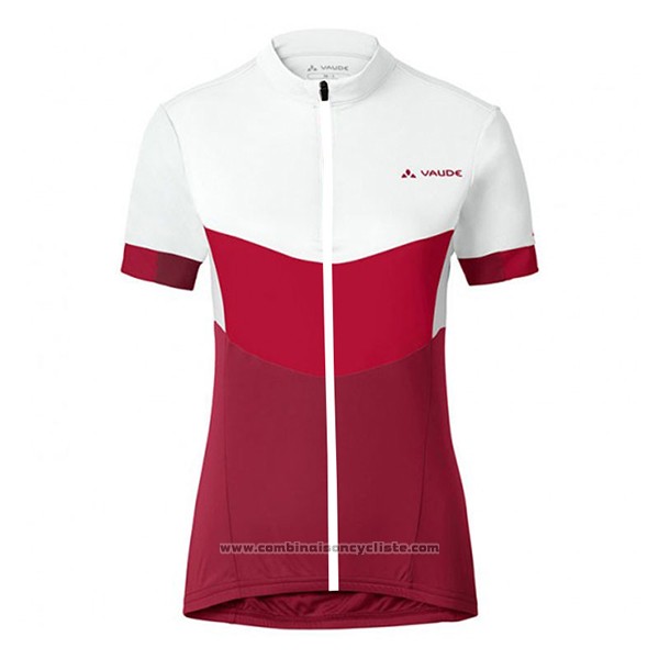 2017 Maillot Cyclisme Femme Vaude Blanc et Rouge Manches Courtes et Cuissard