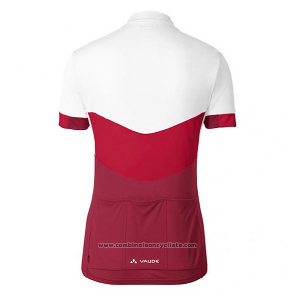 2017 Maillot Cyclisme Femme Vaude Blanc et Rouge Manches Courtes et Cuissard