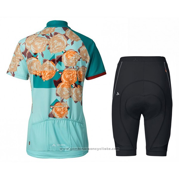 2017 Maillot Cyclisme Femme Vaude Bleu Clair Manches Courtes et Cuissard