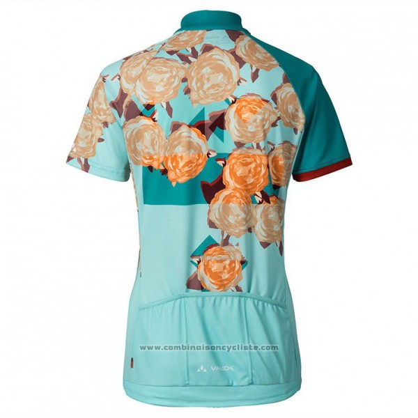 2017 Maillot Cyclisme Femme Vaude Bleu Clair Manches Courtes et Cuissard