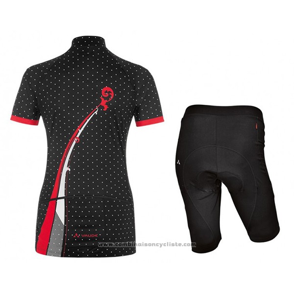 2017 Maillot Cyclisme Femme Vaude Noir et Rouge Manches Courtes et Cuissard