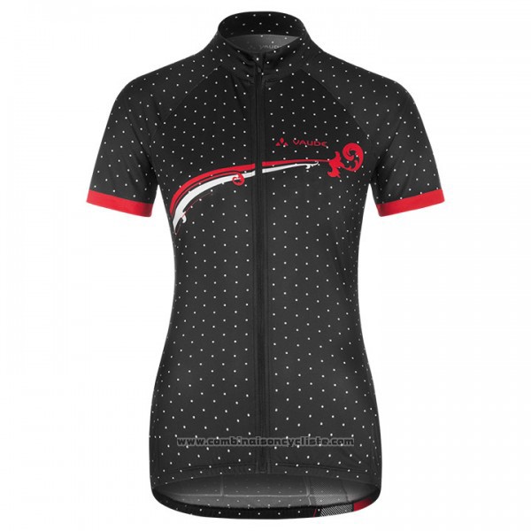2017 Maillot Cyclisme Femme Vaude Noir et Rouge Manches Courtes et Cuissard
