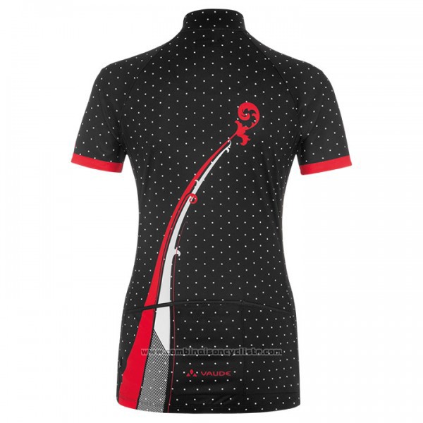 2017 Maillot Cyclisme Femme Vaude Noir et Rouge Manches Courtes et Cuissard