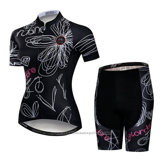 2019 Maillot Cyclisme Femme Weimostar Noir Blanc Rose Manches Courtes et Cuissard
