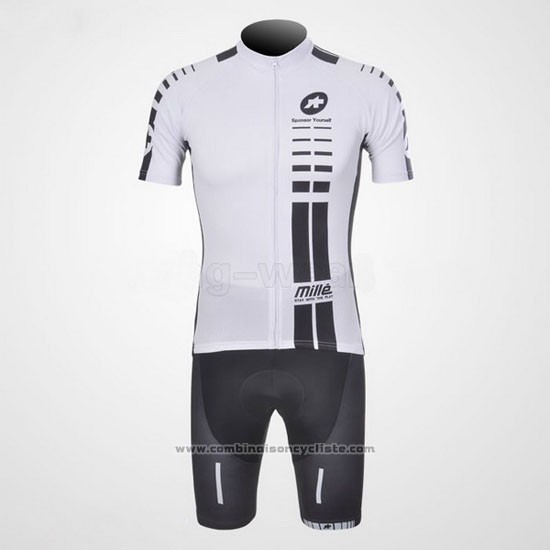 2011 Maillot Cyclisme Assos Blanc et Noir Manches Courtes et Cuissard