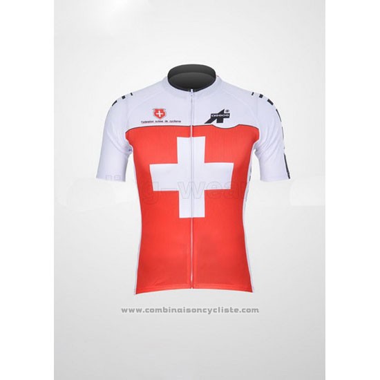 2011 Maillot Cyclisme Assos Blanc et Rouge Manches Courtes et Cuissard