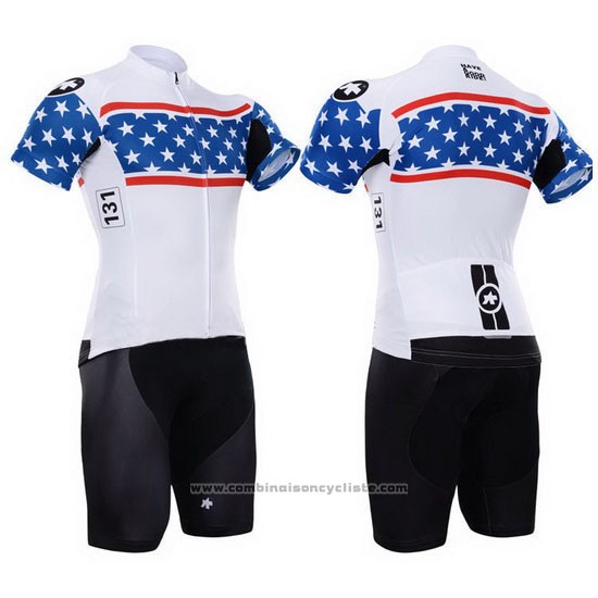 2015 Maillot Cyclisme Assos Blanc et Bleu Manches Courtes et Cuissard
