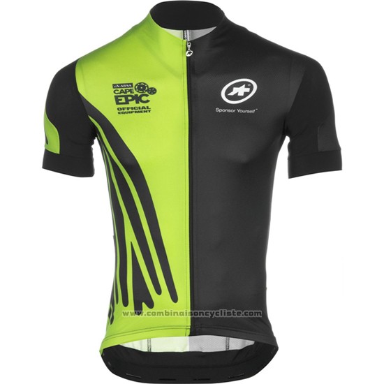 2016 Maillot Cyclisme Assos Noir et Vert Manches Courtes et Cuissard