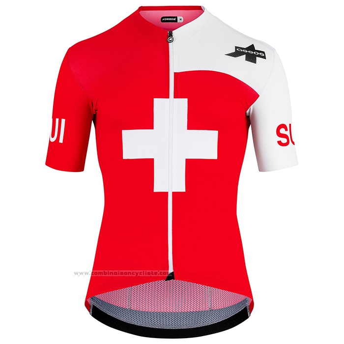 2022 Maillot Cyclisme Assos Blanc et Rouge Manches Courtes et Cuissard