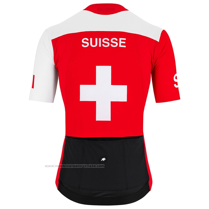 2022 Maillot Cyclisme Assos Blanc et Rouge Manches Courtes et Cuissard