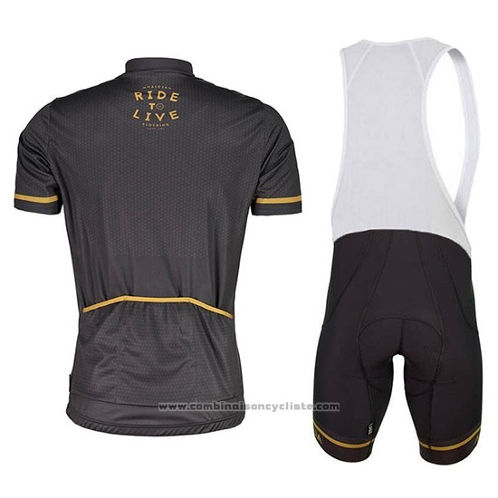 2018 Maillot Cyclisme Maloja Pushbikersm Noir Jaune Manches Courtes et Cuissard