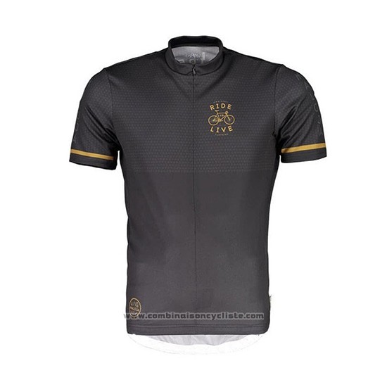 2018 Maillot Cyclisme Maloja Pushbikersm Noir Jaune Manches Courtes et Cuissard