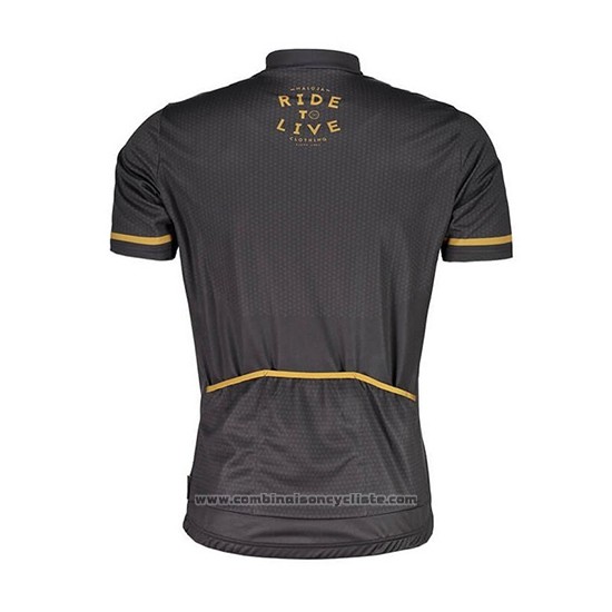 2018 Maillot Cyclisme Maloja Pushbikersm Noir Jaune Manches Courtes et Cuissard