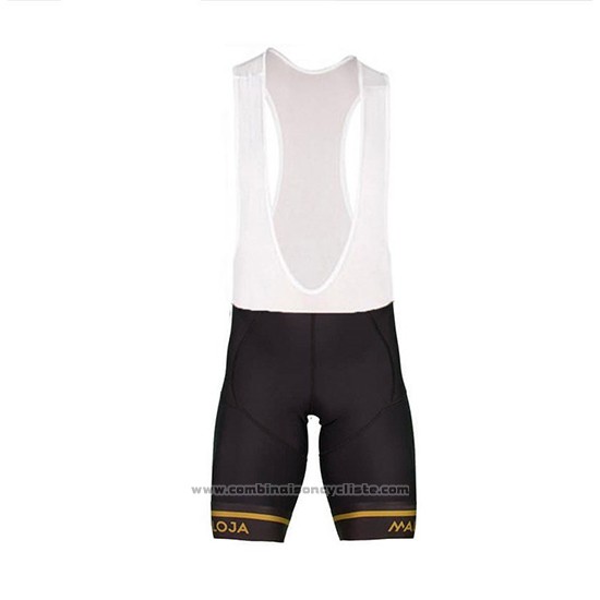 2018 Maillot Cyclisme Maloja Pushbikersm Noir Jaune Manches Courtes et Cuissard