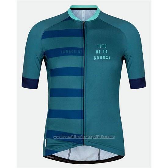 2018 Maillot Cyclisme Tete de La Course Vert Bleu Manches Courtes et Cuissard