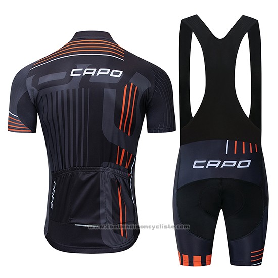 2018 Maillot Cyclisme Capo Noir Gris Orange Manches Courtes et Cuissard