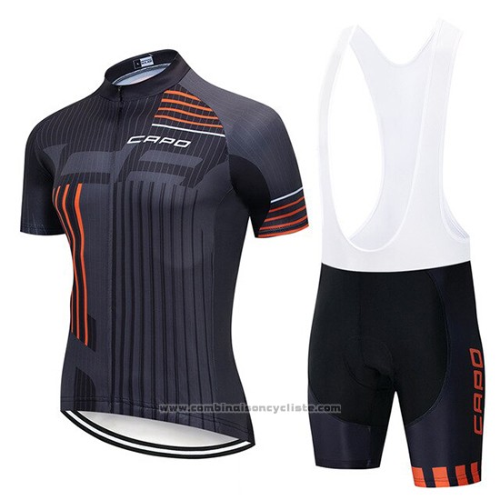 2018 Maillot Cyclisme Capo Noir Gris Orange Manches Courtes et Cuissard