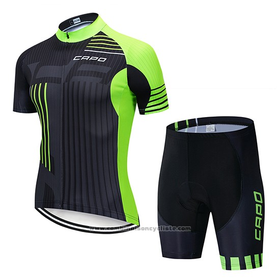 2018 Maillot Cyclisme Capo Noir Vert Manches Courtes et Cuissard