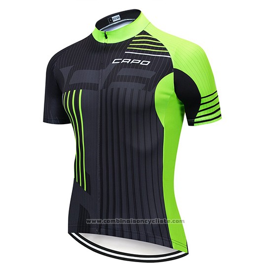 2018 Maillot Cyclisme Capo Noir Vert Manches Courtes et Cuissard