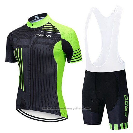 2018 Maillot Cyclisme Capo Noir Vert Manches Courtes et Cuissard