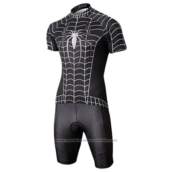 2019 Maillot Cyclisme Marvel Heros Spider Man Noir Manches Courtes et Cuissard