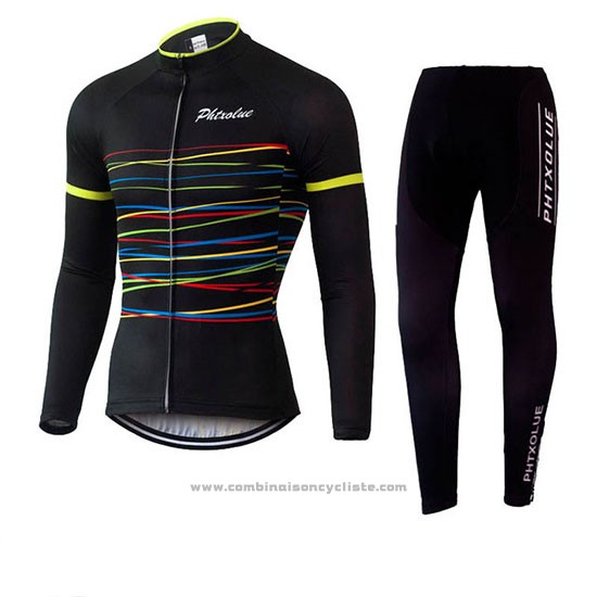2019 Maillot Cyclisme Phtxolue Noir Jaune Manches Longues et Cuissard
