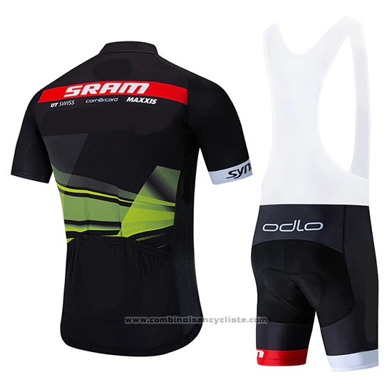2019 Maillot Cyclisme Sram Noir Vert Manches Courtes et Cuissard