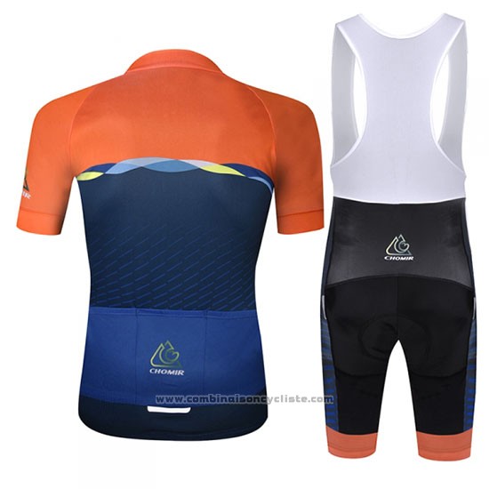2019 Maillot Cyclisme Chomir Orange Fonce Bleu Manches Courtes et Cuissard