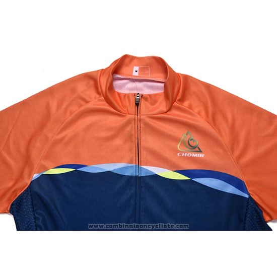 2019 Maillot Cyclisme Chomir Orange Fonce Bleu Manches Courtes et Cuissard