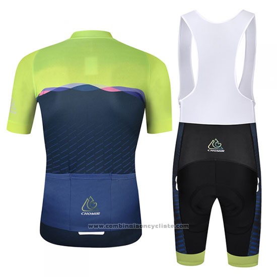 2019 Maillot Cyclisme Chomir Vert Fonce Bleu Manches Courtes et Cuissard