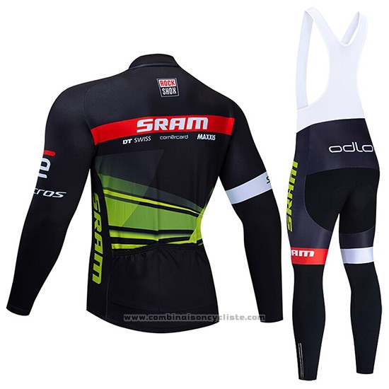 2020 Maillot Cyclisme Sram Noir Vert Manches Longues et Cuissard