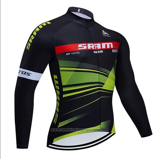 2020 Maillot Cyclisme Sram Noir Vert Manches Longues et Cuissard