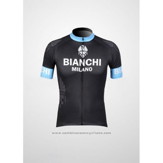 2012 Maillot Cyclisme Bianchi Noir et Bleu Clair Manches Courtes et Cuissard