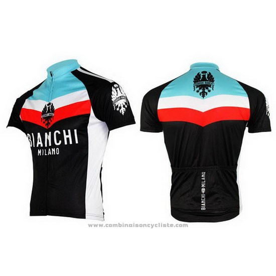 2013 Maillot Cyclisme Bianchi Noir et Bleu Clair Manches Courtes et Cuissard