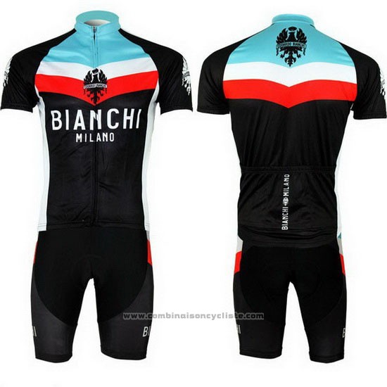 2013 Maillot Cyclisme Bianchi Noir et Bleu Clair Manches Courtes et Cuissard