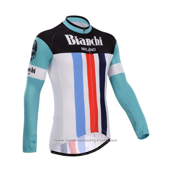 2014 Maillot Cyclisme Bianchi Blanc et Vert Manches Longues et Cuissard