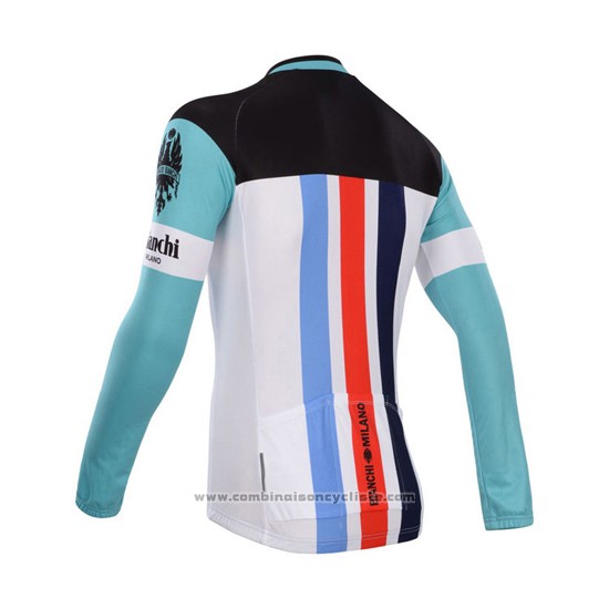 2014 Maillot Cyclisme Bianchi Blanc et Vert Manches Longues et Cuissard