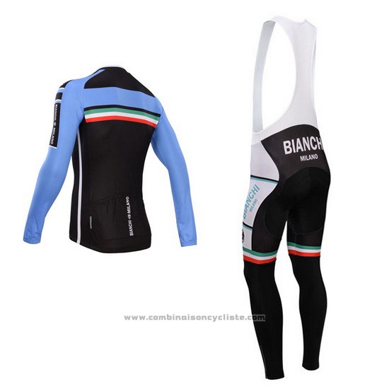 2014 Maillot Cyclisme Bianchi Noir et Azur Manches Longues et Cuissard