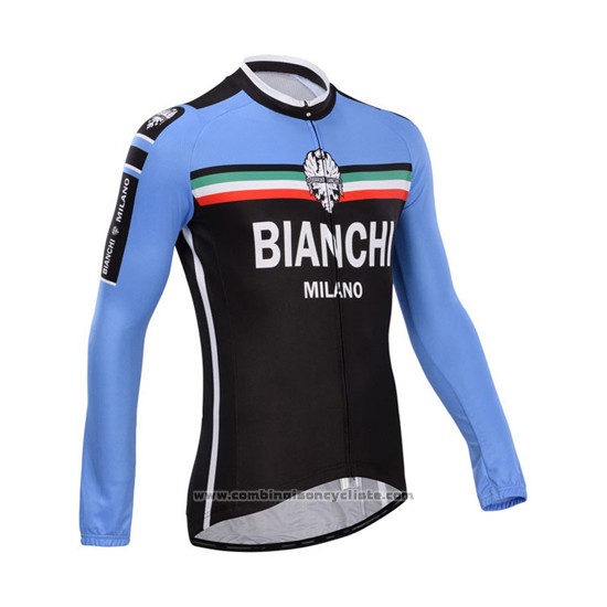 2014 Maillot Cyclisme Bianchi Noir et Azur Manches Longues et Cuissard