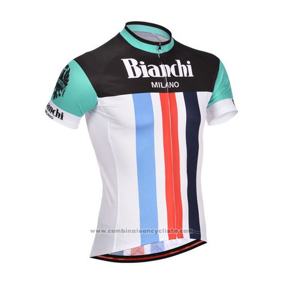 2014 Maillot Cyclisme Bianchi Noir et Blanc Manches Courtes et Cuissard