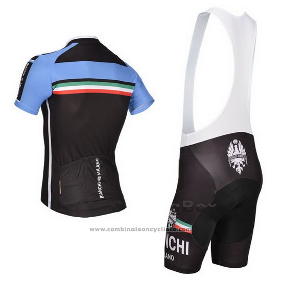 2014 Maillot Cyclisme Bianchi Noir et Bleu Manches Courtes et Cuissard