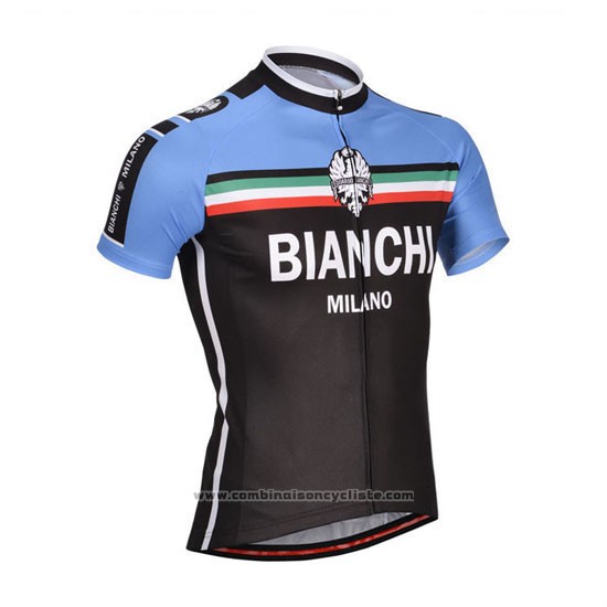 2014 Maillot Cyclisme Bianchi Noir et Bleu Manches Courtes et Cuissard