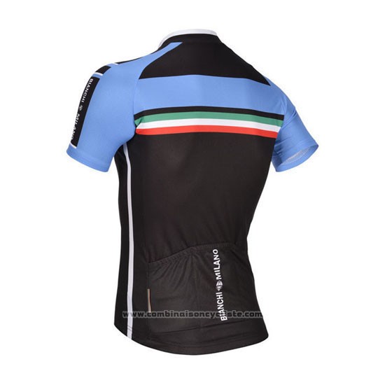 2014 Maillot Cyclisme Bianchi Noir et Bleu Manches Courtes et Cuissard