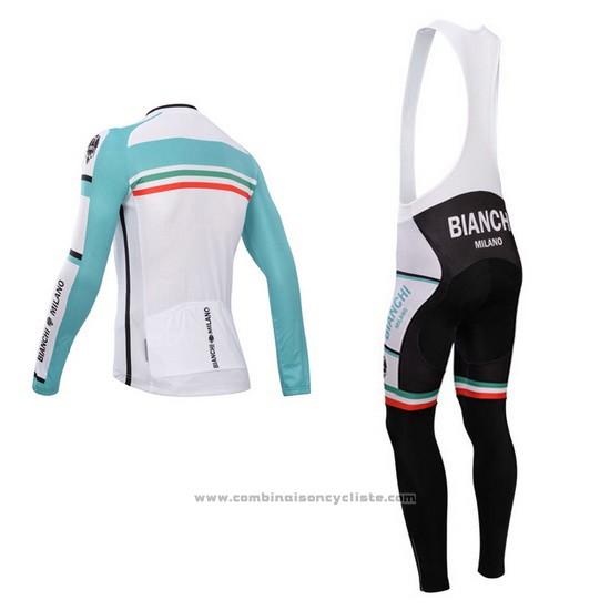 2014 Maillot Cyclisme Bianchi Vert et Blanc Manches Longues et Cuissard