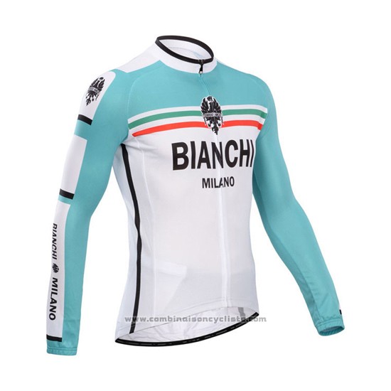 2014 Maillot Cyclisme Bianchi Vert et Blanc Manches Longues et Cuissard