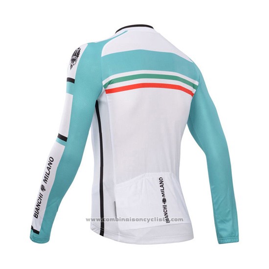 2014 Maillot Cyclisme Bianchi Vert et Blanc Manches Longues et Cuissard