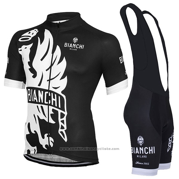 2016 Maillot Cyclisme Bianchi Blanc et Noir Manches Courtes et Cuissard