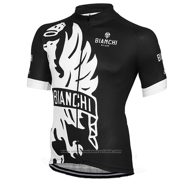 2016 Maillot Cyclisme Bianchi Blanc et Noir Manches Courtes et Cuissard